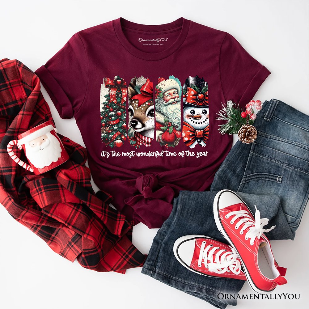 It's Most Wonderful Time Of The Year T‑Shirt, Reindeer, Santa, Snowman Vintage Tee for Christmas T-Shirts OrnamentallyYou Maroon XS 