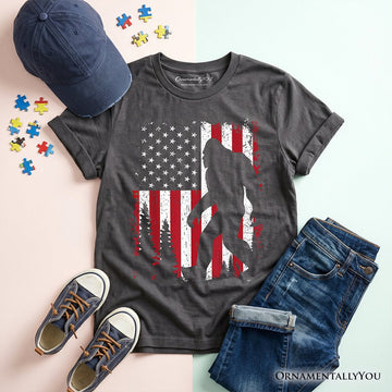 Kids Bigfoot American Flag T-Shirt, Youth Patriotic Sasquatch Tee Kid's T-Shirts OrnamentallyYou Dark Gray XS 