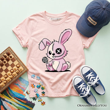 Kids Pink Zombies Bunny Cute T-Shirt, Cute Gothic Youth Halloween Tee Kid's T-Shirts OrnamentallyYou Light Pink XS 