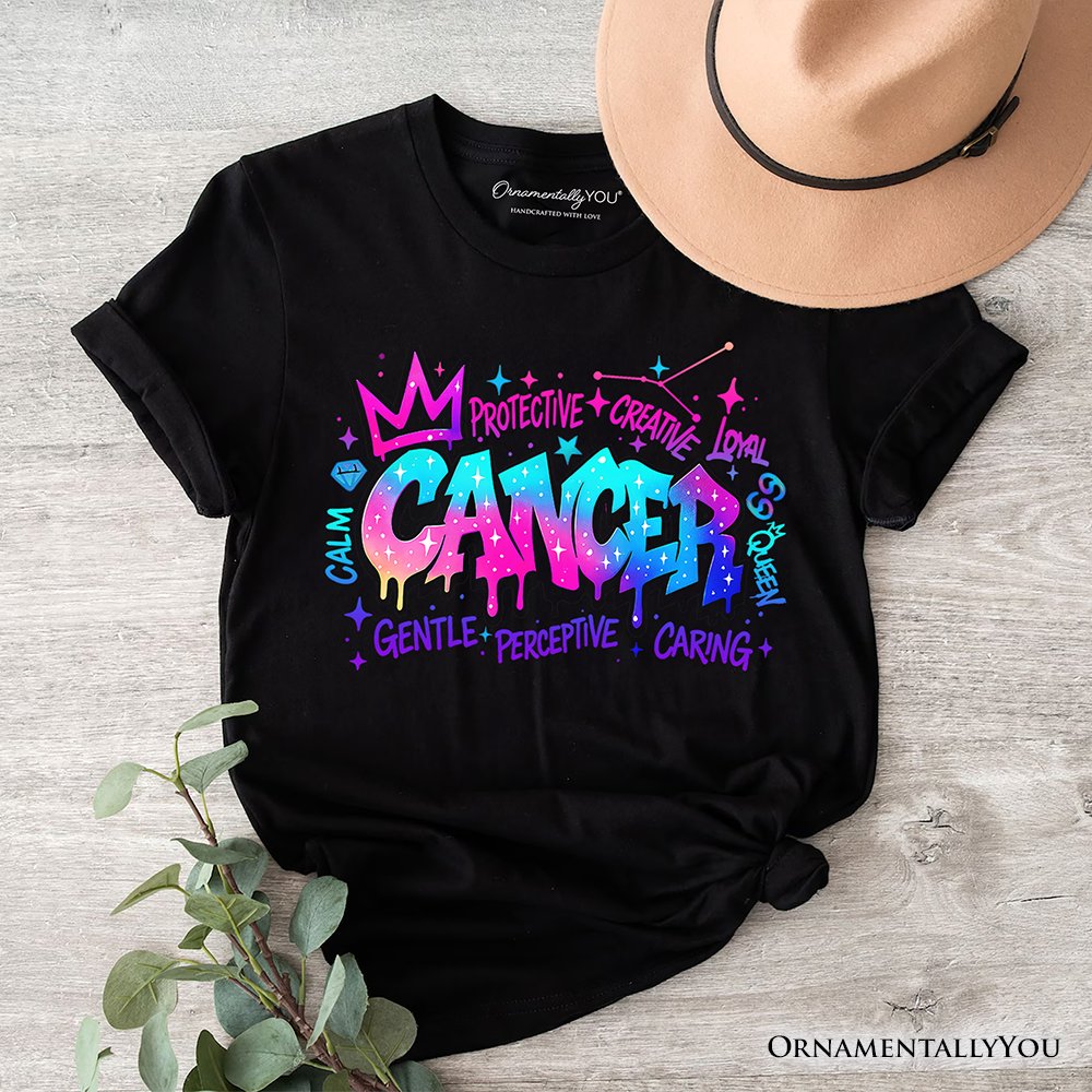 Cancer Graffiti Zodiac T-Shirt, Street Style Astrology Horoscope Tee T-Shirts OrnamentallyYou Black XS 
