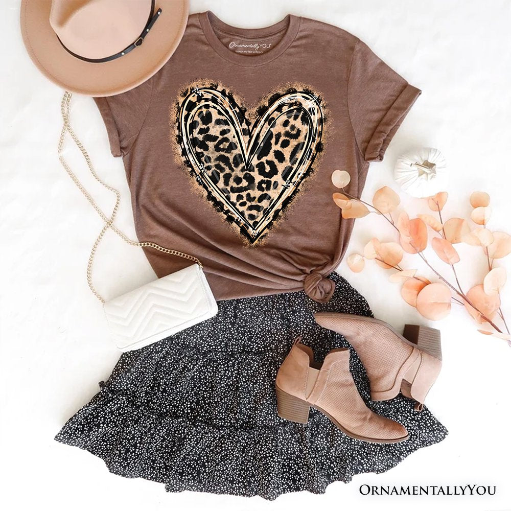 Leopard Heart Valentine T-Shirt, Watercolor Love Tee T-Shirts OrnamentallyYou Vintage Brwon XS 