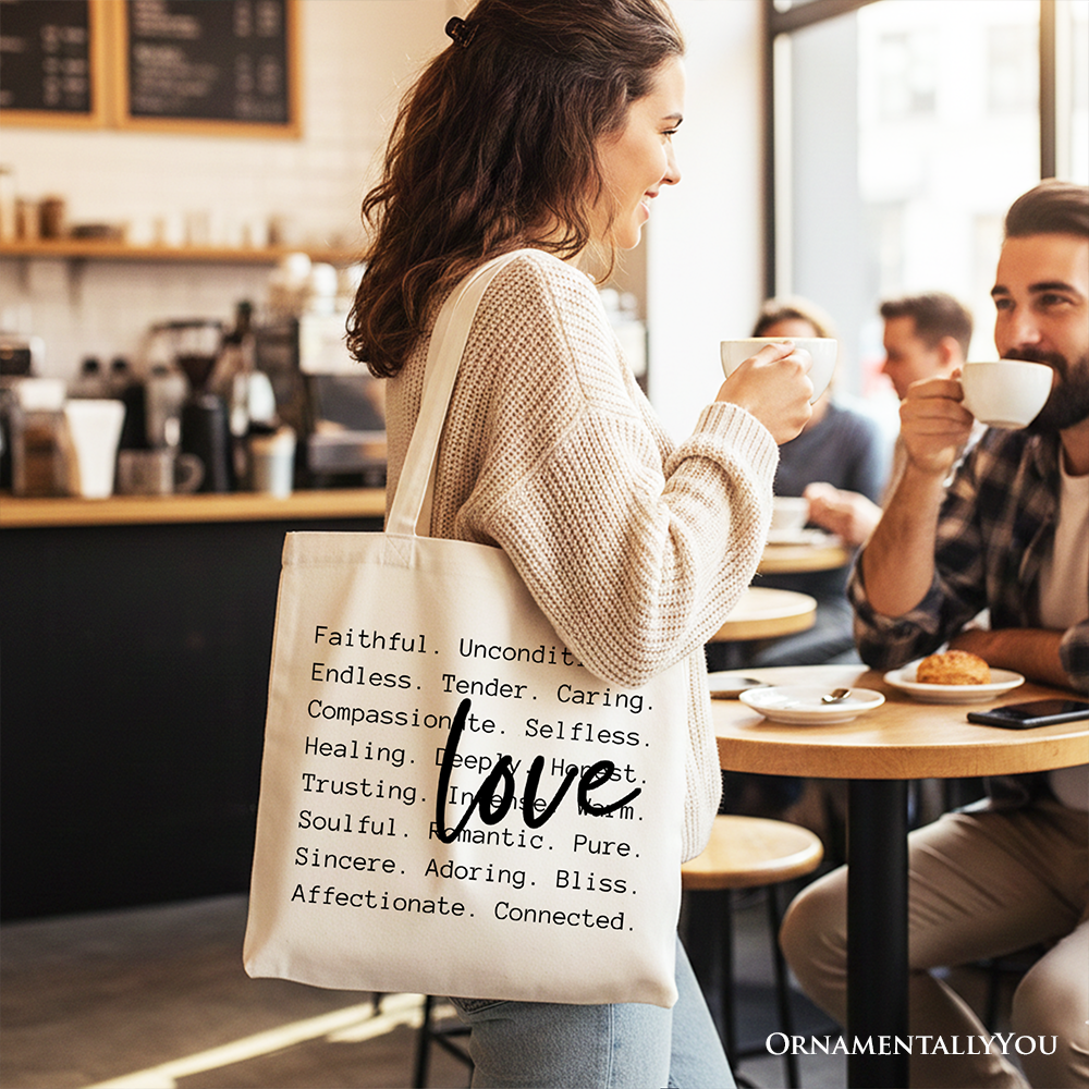 Love Definition Words Canvas Tote Bag, Minimalist Valentine Inspirational Love Gift Shopper