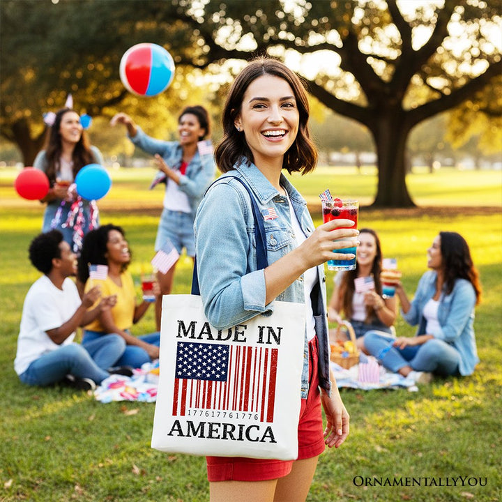 Made In America Bar Code Flag Tote Bag, Patriotic 1776 USA 250th Anniversary Gift Shopper Tote Bag OrnamentallyYou 