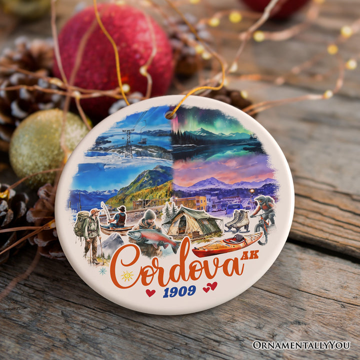 Majestic Cordova Alaska Ornament, Northern Coastal Mountain Town Christmas Gift and Keepsake