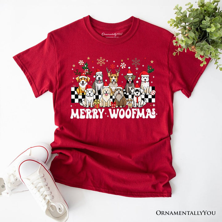Merry Woofmas Dog Mama T‑Shirt, Dogs With Santa Hats Christmas Tee T-Shirts OrnamentallyYou Cardinal XS 