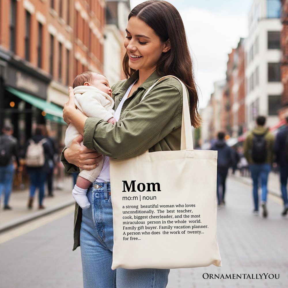 Mom Definition Canvas Tote Bag, Funny Mothers Day Gift Shopper Tote Bag OrnamentallyYou 