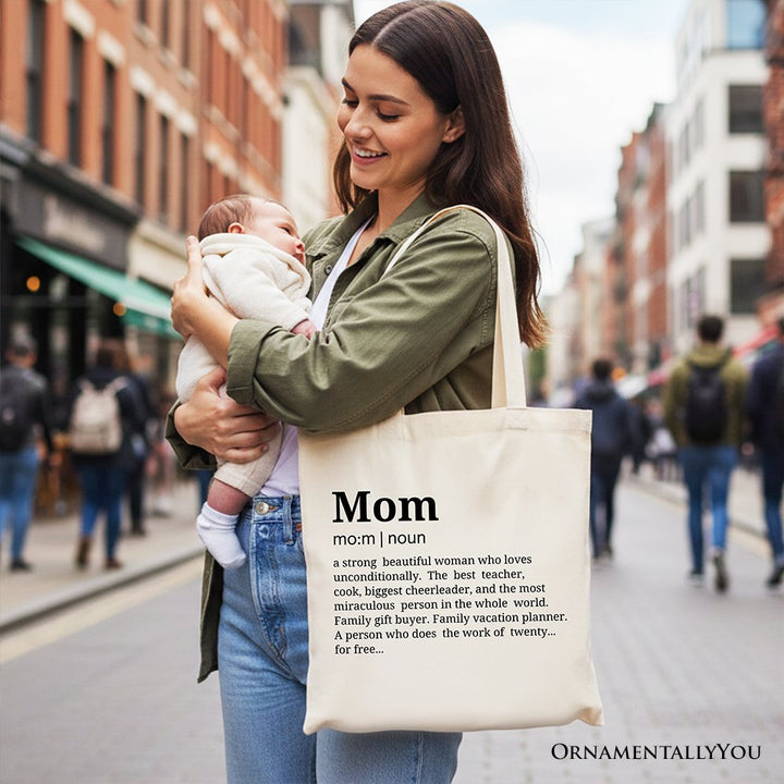 Mom Definition Canvas Tote Bag, Funny Mothers Day Gift Shopper Tote Bag OrnamentallyYou 