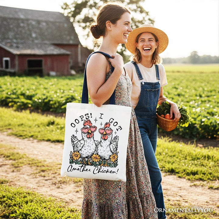 Oops I Got Another Chicken Canvas Tote Bag, Funny Farm Animal Gift Shopper Tote Bag OrnamentallyYou 