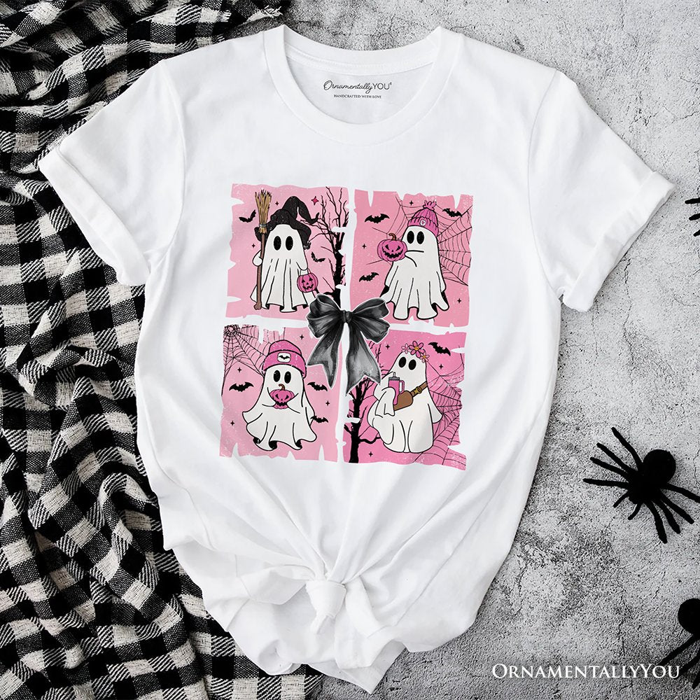 Pink Halloween Ghost T-Shirt, Coquette Spooky Season Tee for Girly Aesthetic T-Shirts OrnamentallyYou White XS 