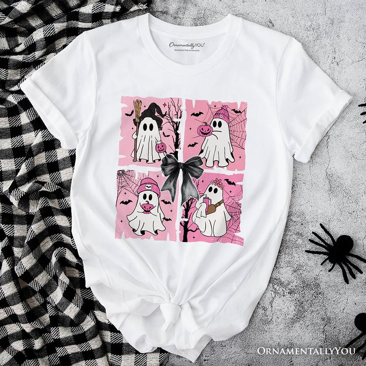 Pink Halloween Ghost T-Shirt, Coquette Spooky Season Tee for Girly Aesthetic T-Shirts OrnamentallyYou White XS 