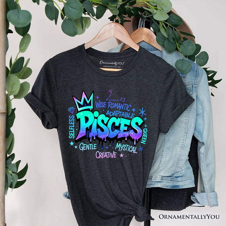 Pisces Graffiti Zodiac T-Shirt, Street Style Astrology Horoscope Tee T-Shirts OrnamentallyYou Dark Gray XS 