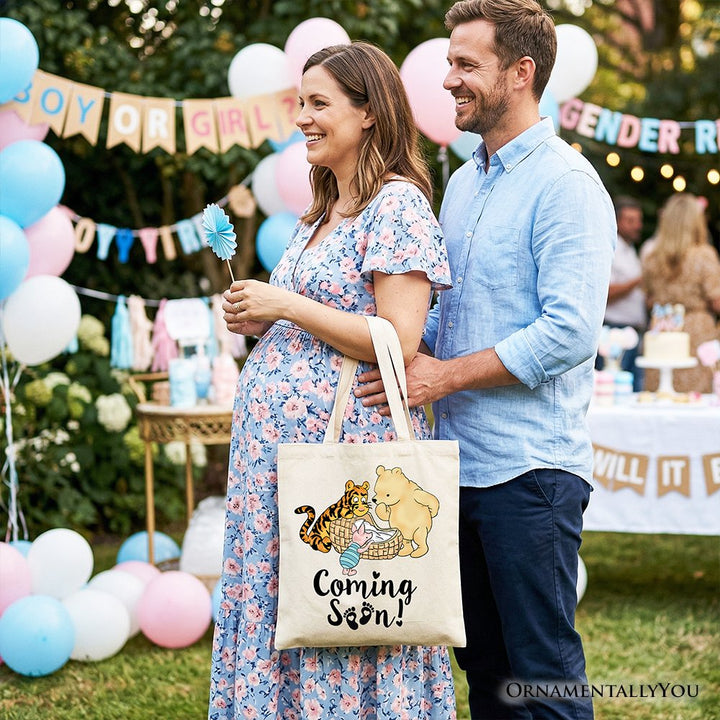 Pregnancy Announcement Winnie-the-Pooh Tote Bag 1926 A.A. Milne Baby Coming Soon Mom Gift Shopper Tote Bag OrnamentallyYou 