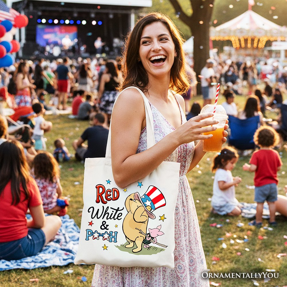 Red White & Proud Winnie-the-Pooh Tote Bag, 1926 A.A. Milne Patriotic 4th of July Gift Shopper Tote Bag OrnamentallyYou 