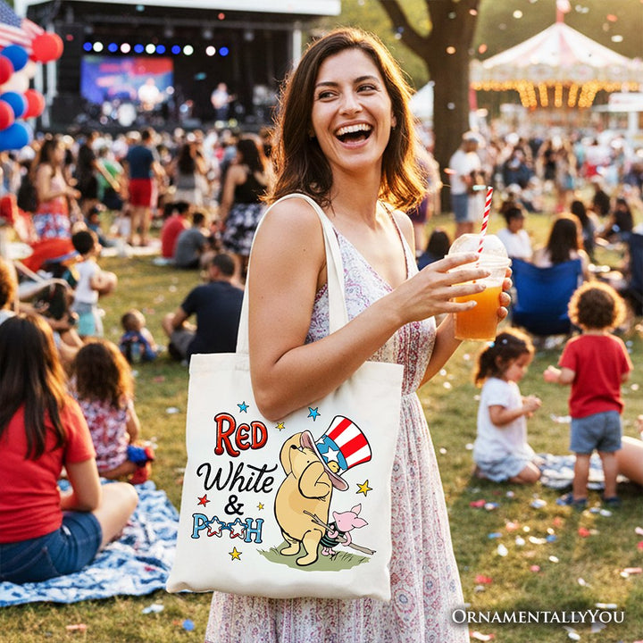 Red White & Proud Winnie-the-Pooh Tote Bag, 1926 A.A. Milne Patriotic 4th of July Gift Shopper Tote Bag OrnamentallyYou 
