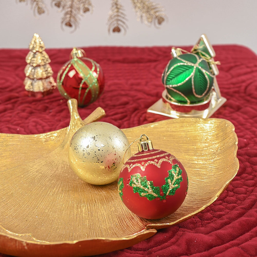 Refined Ornament Bauble Set, 24 Piece Red, Gold, and Green Glitter Christmas Bundle Ornament Bundle OrnamentallyYou 