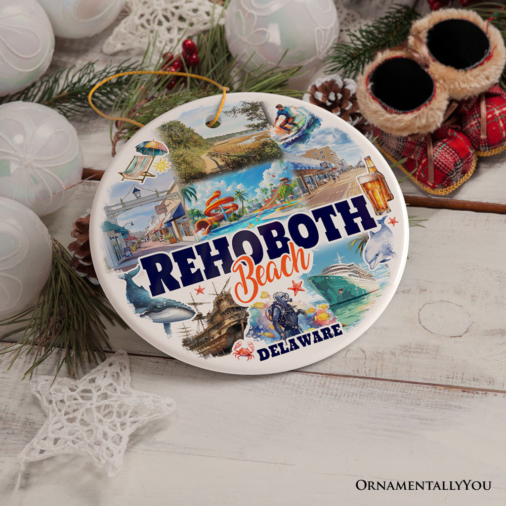 Rehoboth Beach Ceramic Ornament, Delaware Coastal Christmas Gift and Souvenir