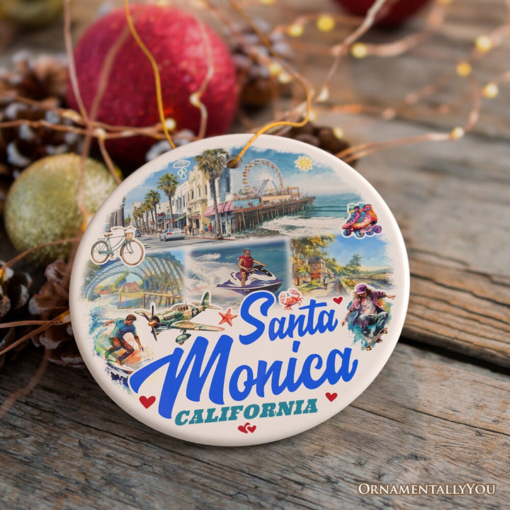 Santa Monica Resort Town Ceramic Ornament, California Coastal Christmas Souvenir and Decoration Ceramic Ornament OrnamentallyYou 