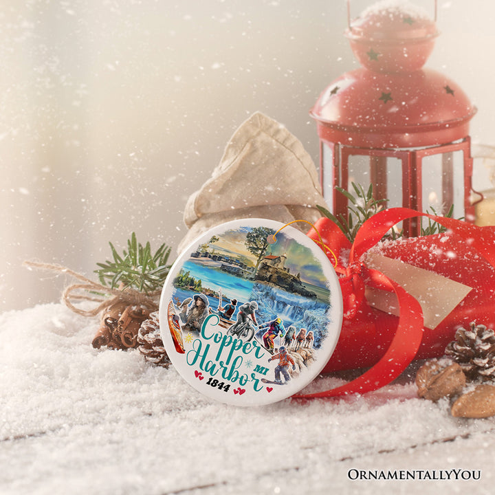 Scenic Copper Harbor Mountain Town Ornament, Michigan Lakeside Christmas Gift and Souvenir