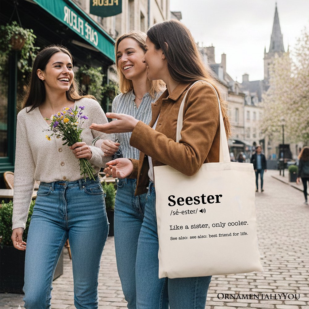 Seester Definition Canvas Tote Bag, Funny Gift Shopper for Cool and Close Sisters Tote Bag OrnamentallyYou 