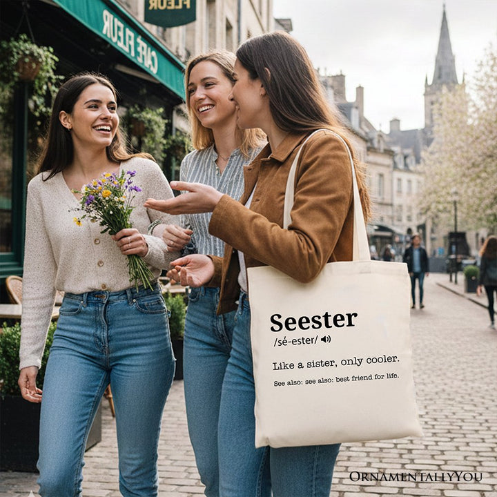 Seester Definition Canvas Tote Bag, Funny Gift Shopper for Cool and Close Sisters Tote Bag OrnamentallyYou 