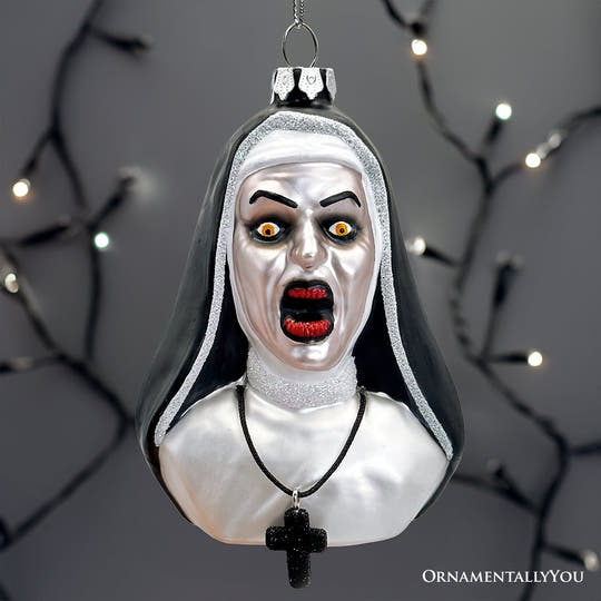 (Pre-Order) Spooky Decor Creepy Nun Themed Glass Ornament, Halloween Gothic Horror Tree Decoration Glass Ornament OrnamentallyYou 