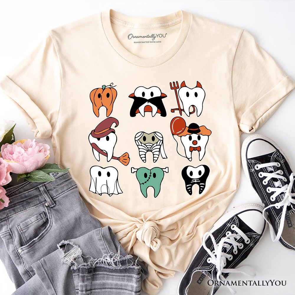 Spooky Halloween Dentist T-Shirt, Teeth Monster Tee for Dental Crew T-Shirts OrnamentallyYou Natural XS 