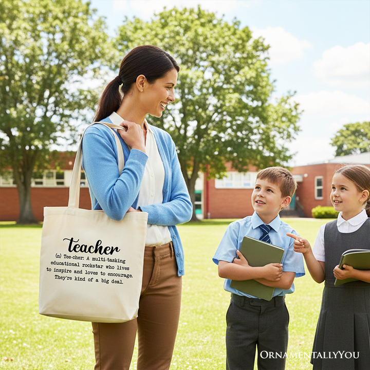 Teacher Definition Canvas Tote Bag, Inspirational Quote Gift Shopper for Educators