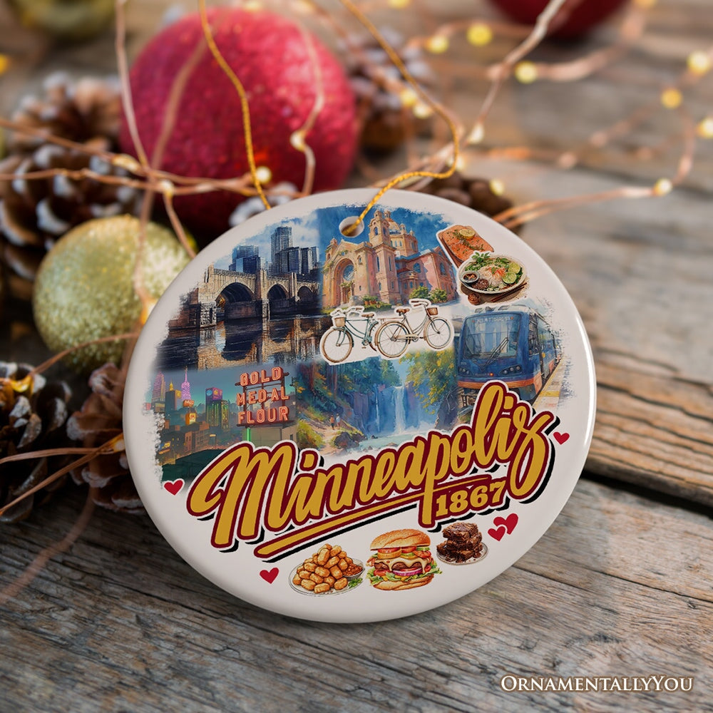 Vibrant Minneapolis Cultural Ornament, Minnesota Twin Cities Urban Heritage Christmas Souvenir Ceramic Ornament OrnamentallyYou 