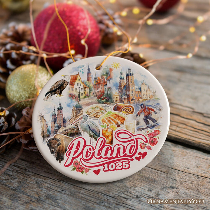 Vibrant Poland Cultural Heritage Ornament, Eastern European Landmarks Christmas Gift and Warsaw Souvenir Ceramic Ornament OrnamentallyYou 