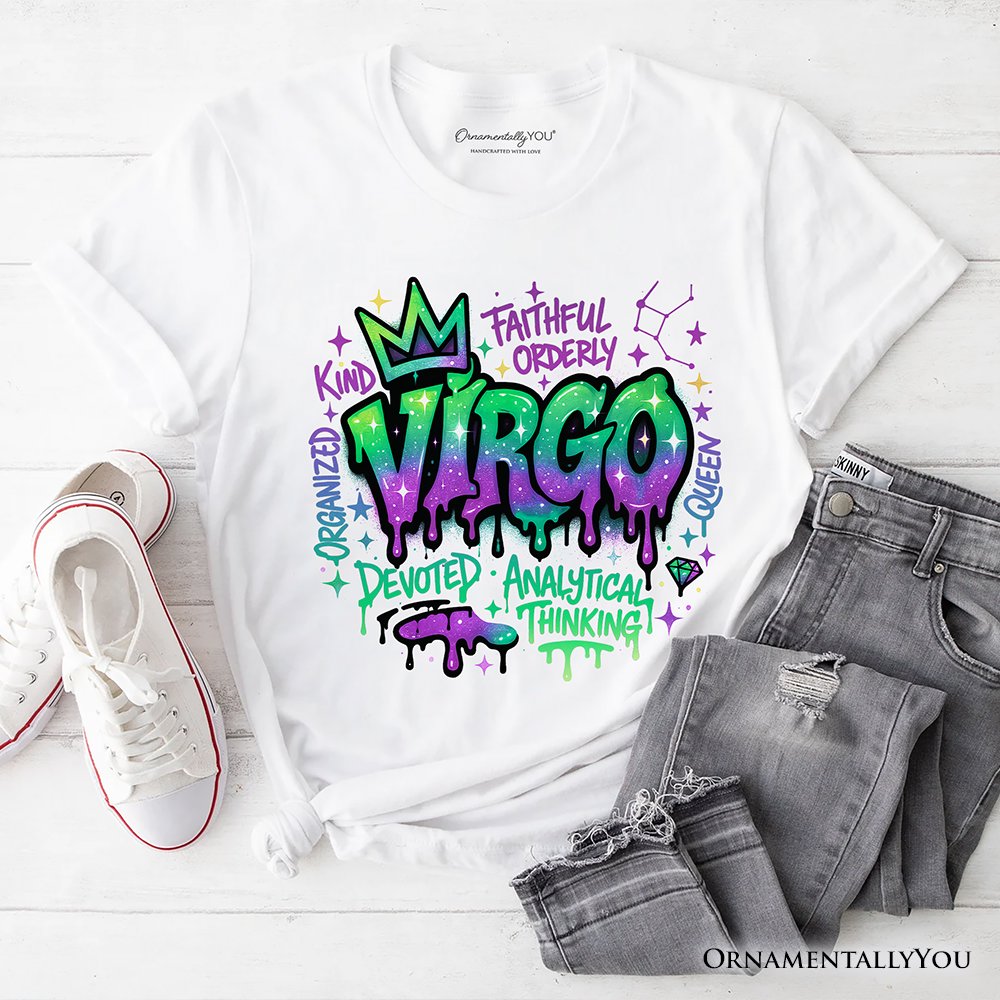 Virgo Graffiti Zodiac T-Shirt, Street Style Astrology Horoscope Tee T-Shirts OrnamentallyYou White XS 