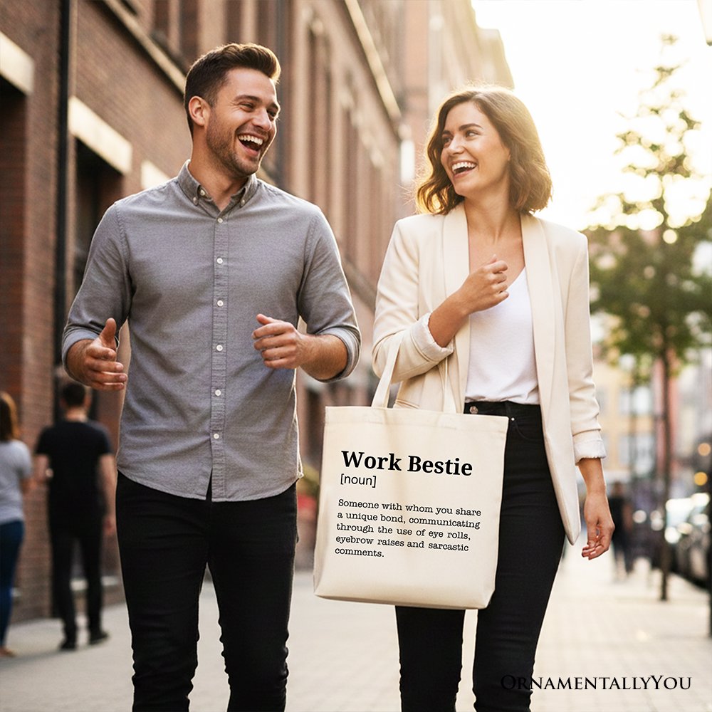 Work Bestie Definition Canvas Tote Bag, Funny Gift Shopper for Office Best Friends Tote Bag OrnamentallyYou 