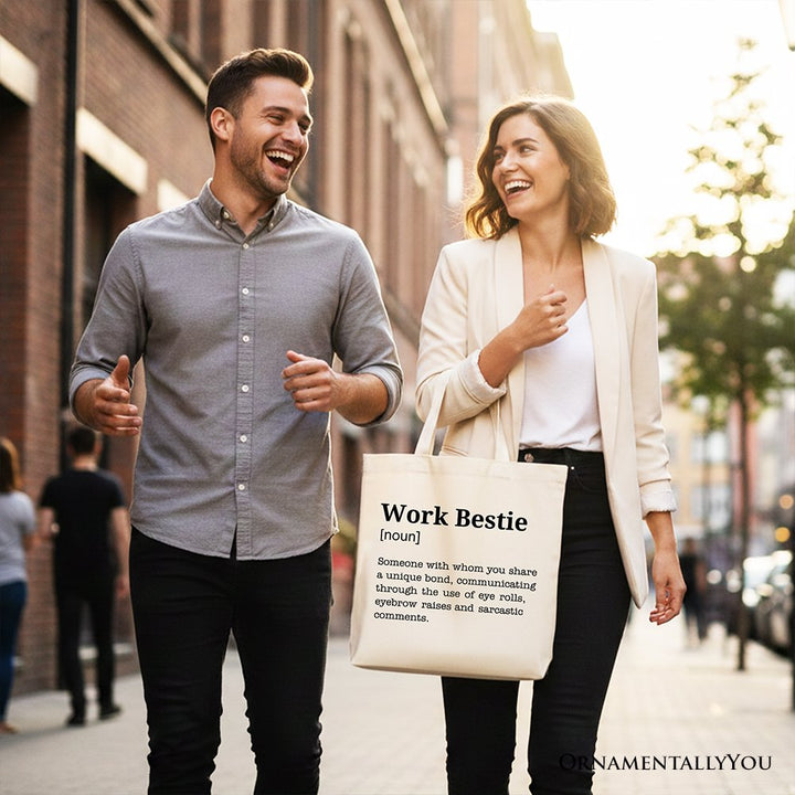 Work Bestie Definition Canvas Tote Bag, Funny Gift Shopper for Office Best Friends Tote Bag OrnamentallyYou 