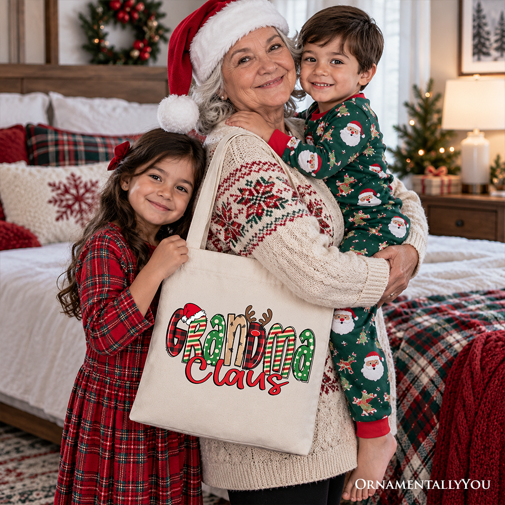 Grandma Claus Retro Christmas Tote Bag, Matching Family Holiday Gift Shopper