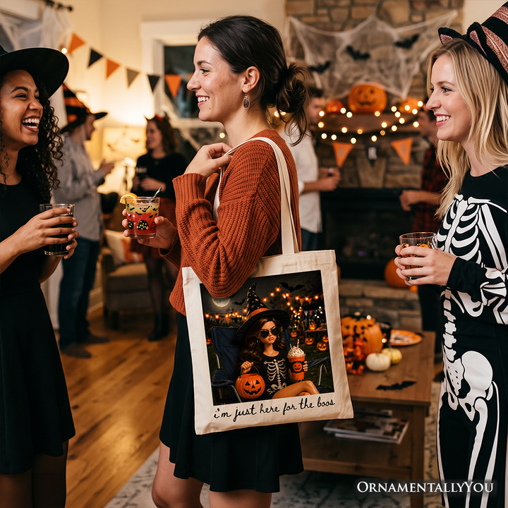 I’m Just Here for the Boos Witch Tote Bag, Funny Halloween Party Gift Shopper