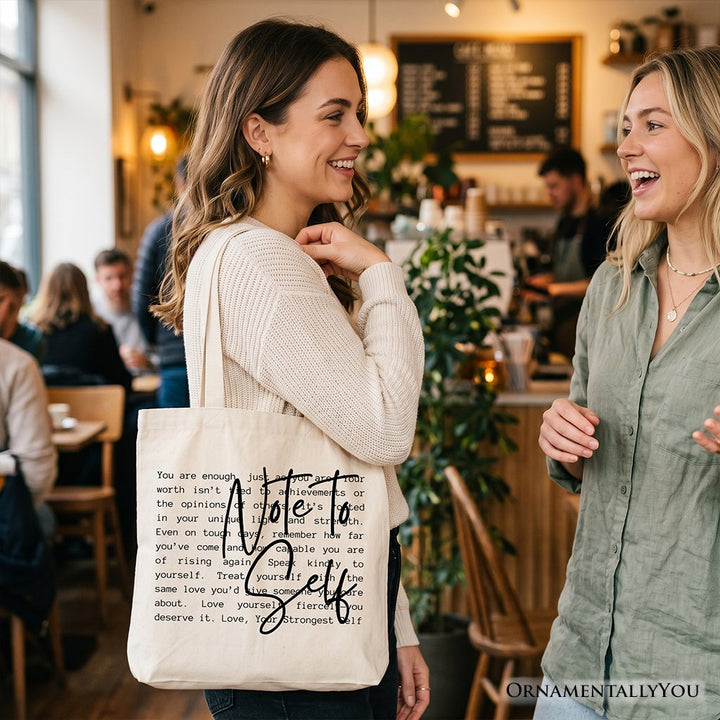 Note To Self Mental Health Tote Bag, Motivational Definition Gift Shopper Tote Bag OrnamentallyYou 