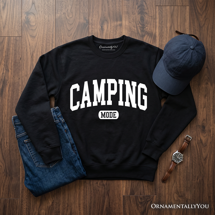 Camping Mode Varsity Sweatshirt, Minimalist Outdoors Sweater
