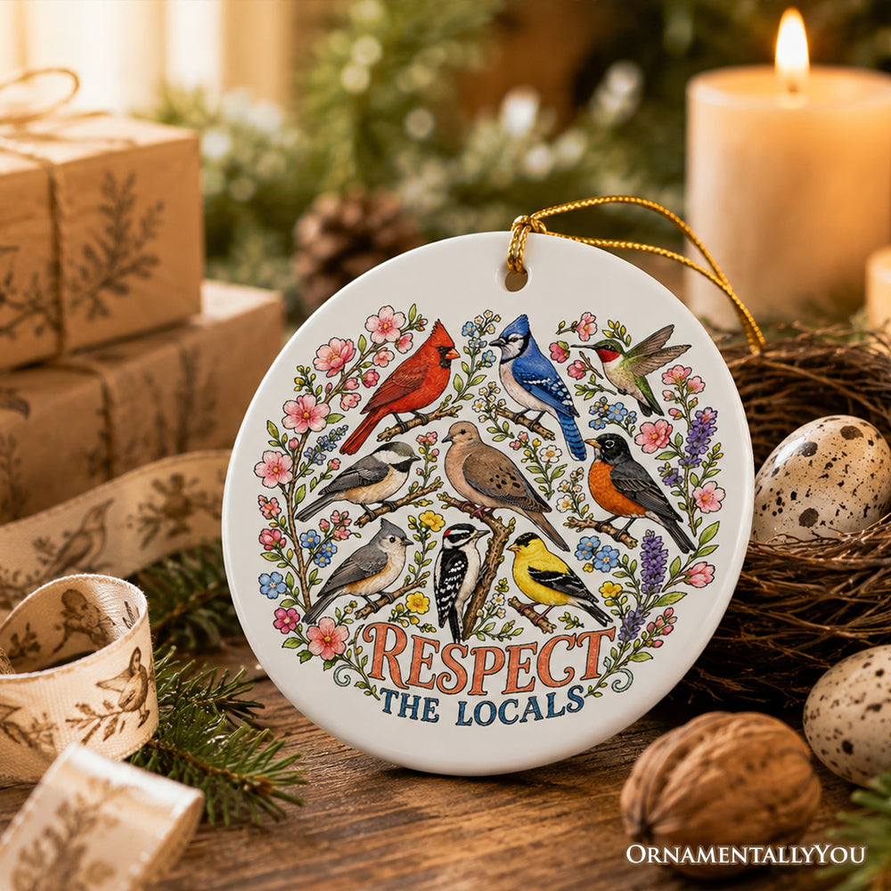 Respect The Locals Mountain Animals Ornament, Vintage Forest Wildlife Gift and Souvenir
