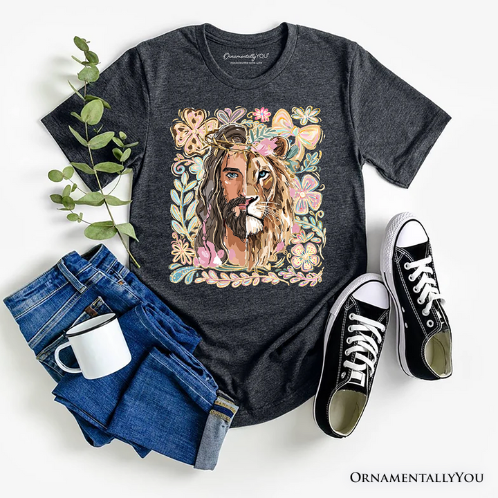 Lion of Judah Christian T-Shirt, Floral Jesus Religious Faith Tee