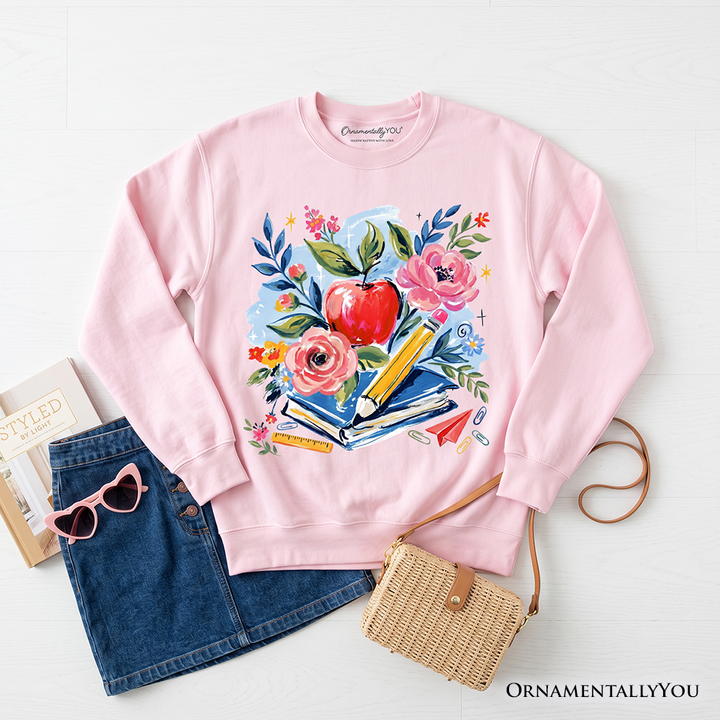 Boho Floral Teacher Sweatshirt, Watercolor Back to School Sweater