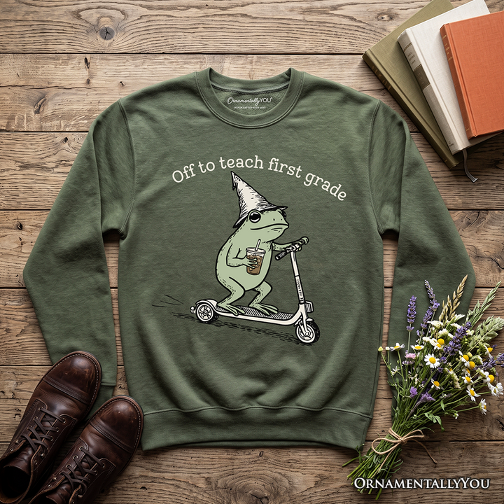 Off to Teach First Grade Frog Sweatshirt, Funny Teachers Sweater