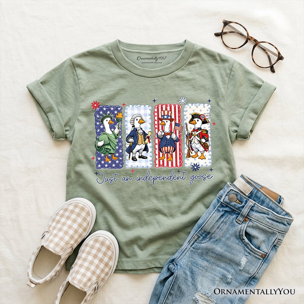Kids Just An Independent Goose Patriotic T-Shirt, Funny Youth 4th of July Tee Kid's T-Shirts OrnamentallyYou Sage XS 