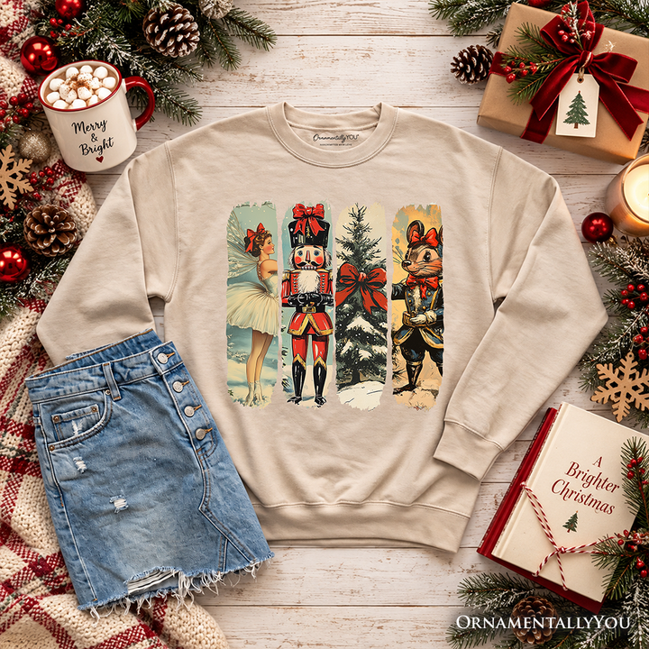 Ballet and Nutcracker Christmas Sweatshirt, Coquette Bow and Mouse Vintage Holiday Sweater