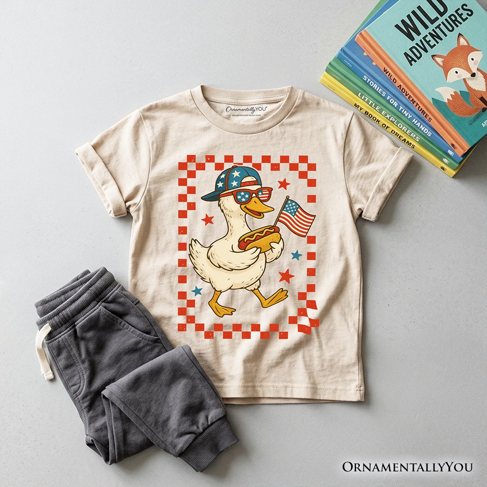 Kids 4th of July Patriotic Duck T-Shirt, Funny Youth Independence Day Tee Kid's T-Shirts OrnamentallyYou Sand XS 