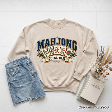 Mahjong Social Club Sweatshirt, Vintage Collegiate Tile Game Sweater