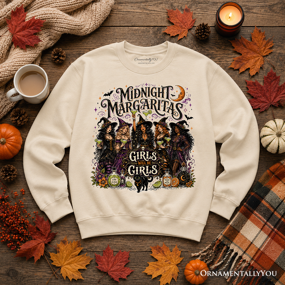 Midnight Margaritas Girls Will Be Girls Sweatshirt, Witch Coven Halloween Party Sweater