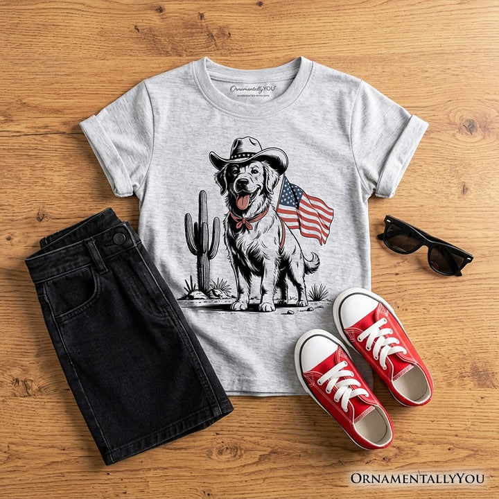 Kids American Cowboy Dog T-Shirt, Western Youth 4th of July Tee for Pet Lovers Kid's T-Shirts OrnamentallyYou Sport Gray XS 