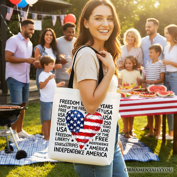 USA 250 Heart Patriotic Tote Bag, Retro 4th of July Gift Shopper Tote Bag OrnamentallyYou 