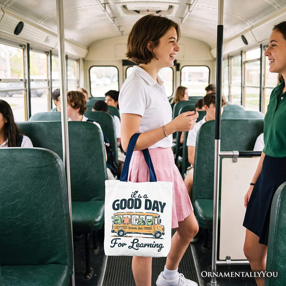Vintage Good Day for Learning School Bus Tote Bag, Back to School Gift Shopper