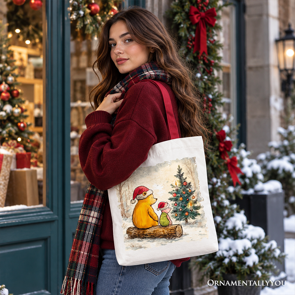 Winnie-the-Pooh Christmas With Friends Tote Bag, 1926 A.A. Milne Cozy Heartwarming Holiday Gift Shopper