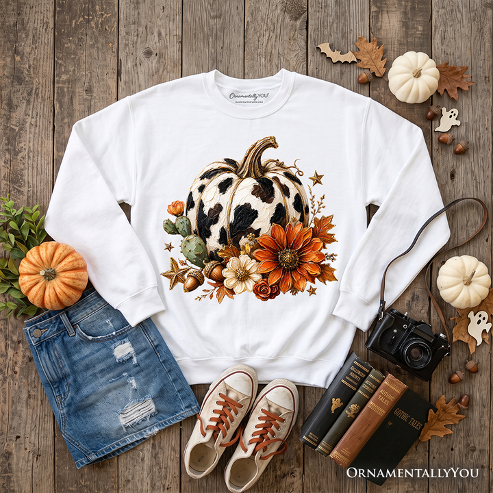 Cow Pumpkin Floral Sweatshirt, Western Autumn Harvest Sweater